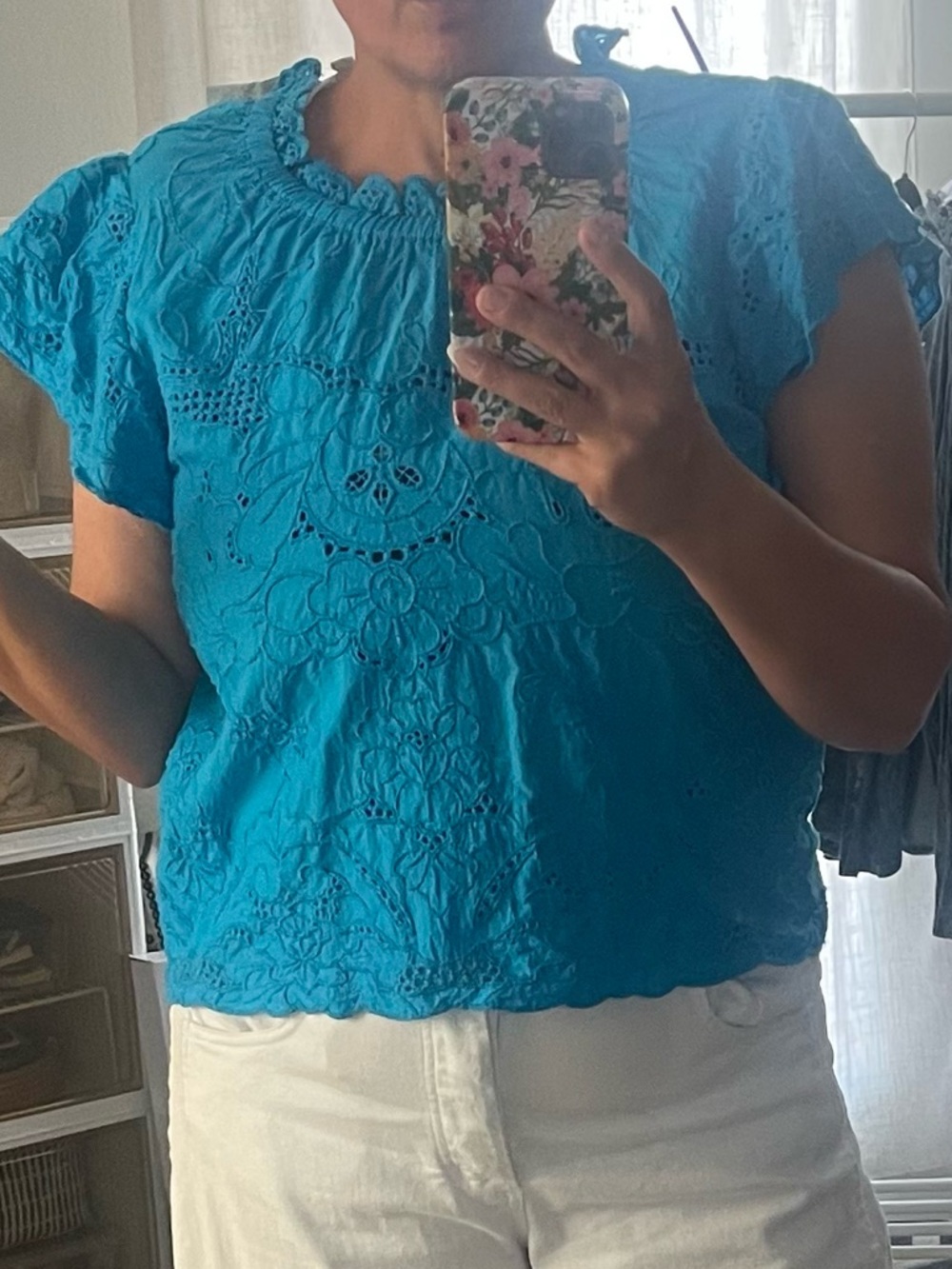 Brand new Blue Eyelet Flutter Sleeve Top! Tags attached!